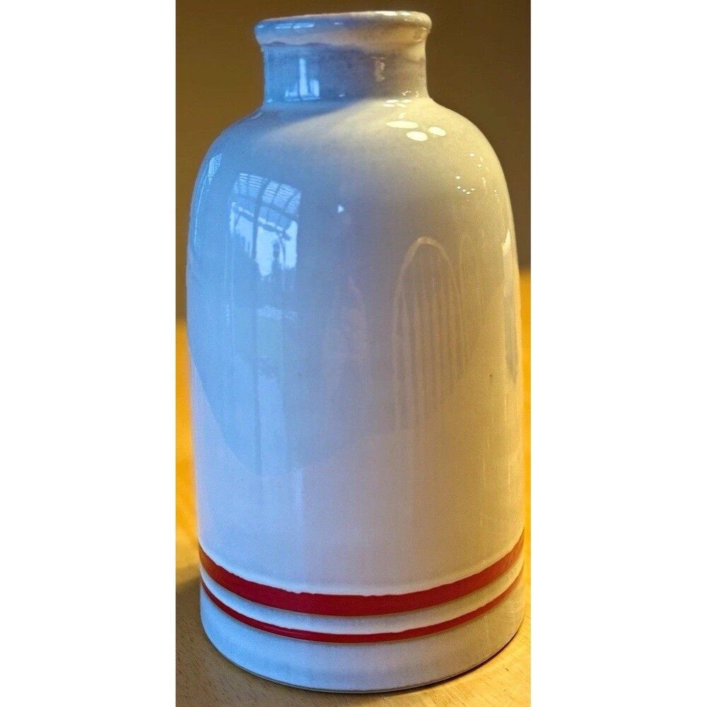 Harth and Home Ceramic Pottery Vase White/Red Stripe, EXCELLENT Condition